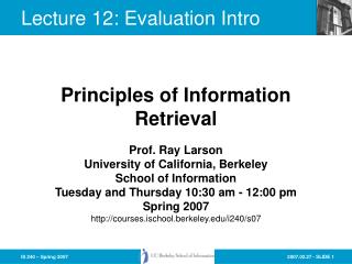 Lecture 12: Evaluation Intro