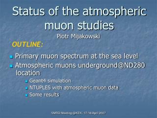 Status of the atmospheric muon studies