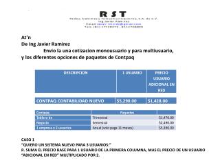 At’n De Ing Javier Ramirez 	Envio la una cotizacion monousuario y para multiusuario,