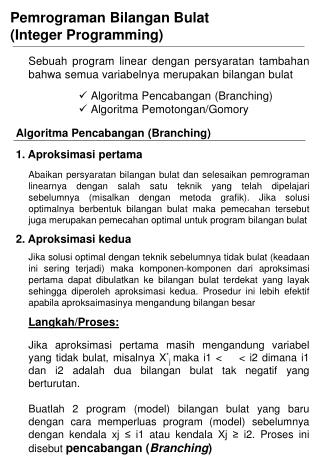 Pemrograman Bilangan Bulat (Integer Programming)