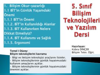 5. Sınıf Bilişim Teknolojileri ve Yazılım Dersi