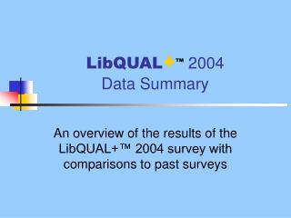 LibQUAL + ™ 2004 Data Summary