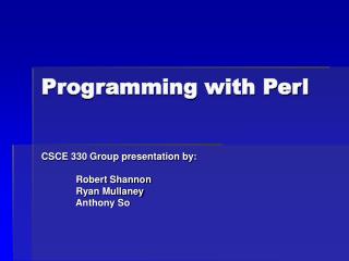 Programming with Perl