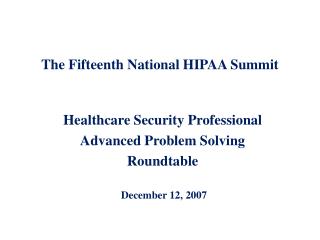 The Fifteenth National HIPAA Summit