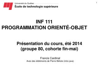 INF 111 PROGRAMMATION ORIENTÉ-OBJET