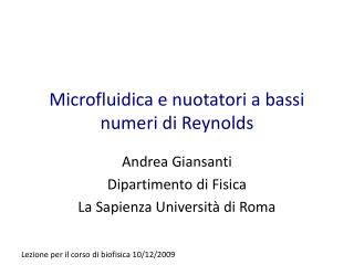 Microfluidica e nuotatori a bassi numeri di Reynolds