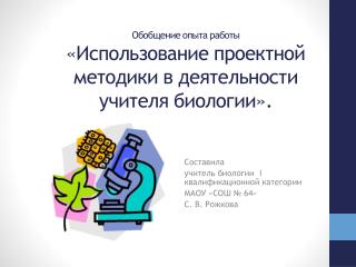 Обобщение опыта работы «Использование проектной методики в деятельности учителя биологии».