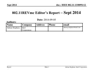 802.11REVmc Editor’s Report – Sept 2014