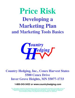 Price Risk Developing a Marketing Plan and Marketing Tools Basics