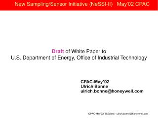 New Sampling/Sensor Initiative (NeSSI-II) May’02 CPAC