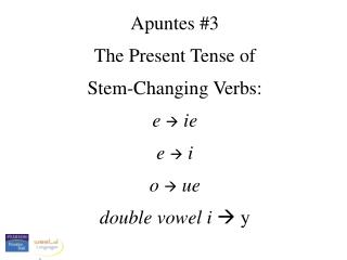 Apuntes #3 The Present Tense of Stem-Changing Verbs: e  ie e  i o  ue double vowel i  y