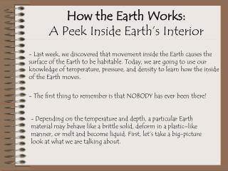 How the Earth Works: A Peek Inside Earth’s Interior