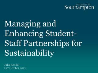 Managing and Enhancing Student-Staff Partnerships for Sustainability