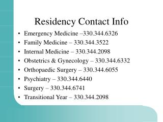 Residency Contact Info