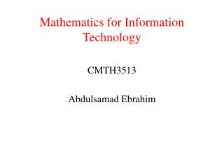 Mathematics for Information Technology