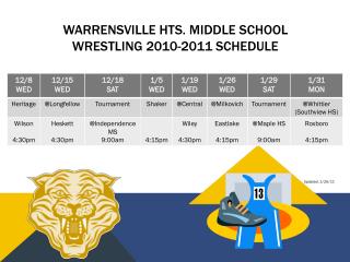 Warrensville h ts. Middle school wrestling 2010-2011 schedule