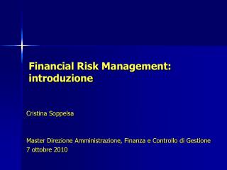 Financial Risk Management: introduzione