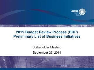2015 Budget Review Process (BRP) Preliminary List of Business Initiatives