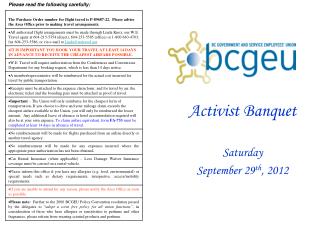 Activist Banquet Saturday September 29 th , 2012