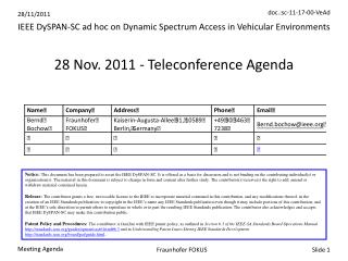 28 Nov. 2011 - Teleconference Agenda