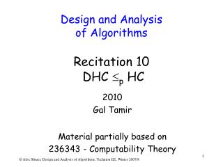 Design and Analysis of Algorithms Recitation 10 DHC  p HC