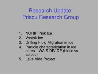 Research Update: Priscu Research Group