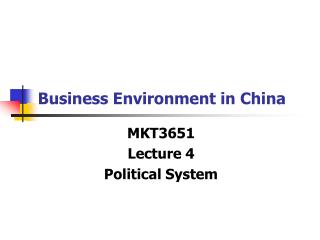 Business Environment in China
