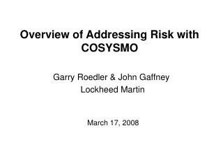 Overview of Addressing Risk with COSYSMO