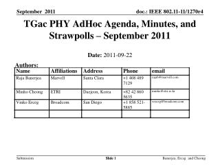 TGac PHY AdHoc Agenda, Minutes, and Strawpolls – September 2011
