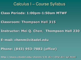 Calculus I – Course Syllabus