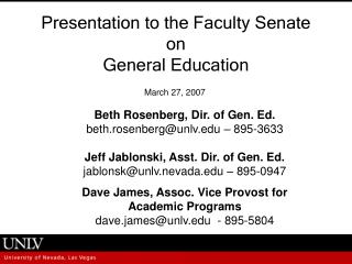 Presentation to the Faculty Senate on General Education