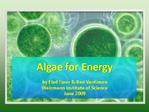 Algae for Energy by Elad Noor Ran Vardimon Weizmann Institute of Science June 2009