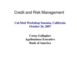 Credit and Risk Management