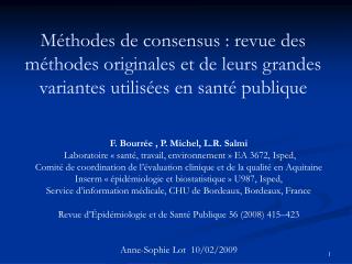 F. Bourrée , P. Michel, L.R. Salmi Laboratoire « santé, travail, environnement » EA 3672, Isped,