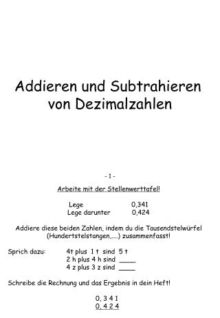 Addieren und Subtrahieren von Dezimalzahlen