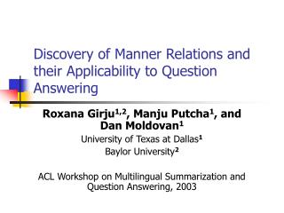 Discovery of Manner Relations and their Applicability to Question Answering