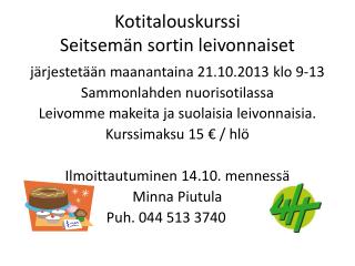 Kotitalouskurssi Seitsemän sortin leivonnaiset