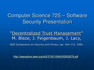 Computer Science 725 – Software Security Presentation