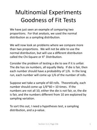 Multinomial Experiments Goodness of Fit Tests