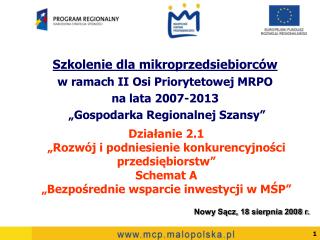 Szkolenie dla mikroprzedsiebiorców w ramach II Osi Priorytetowej MRPO na lata 2007-2013
