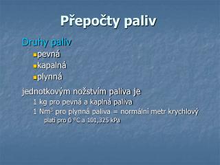 Přepočty paliv
