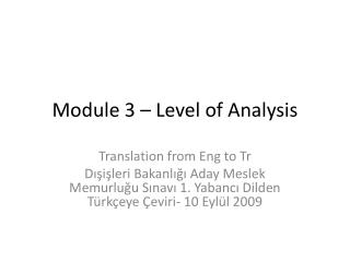 Module 3 – Level of Analysis