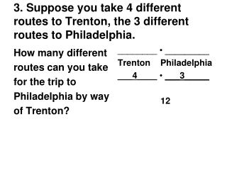 3. Suppose you take 4 different routes to Trenton, the 3 different routes to Philadelphia.