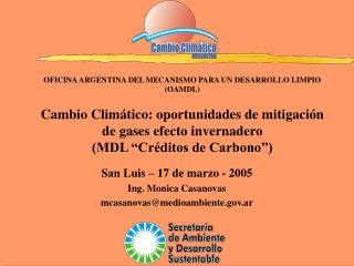 San Luis – 17 de marzo - 2005 Ing. Monica Casanovas mcasanovas@medioambiente.ar