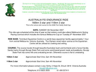 AUSTRALIA FEI ENDURANCE RIDE 160km 3 star and 110km 2 star