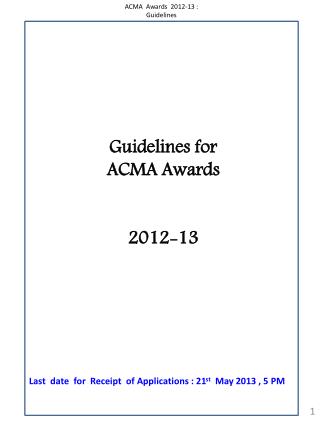 Guidelines for ACMA Awards 2012-13