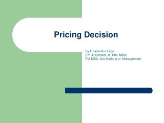 Pricing Decision