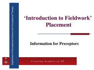 ‘Introduction to Fieldwork’ Placement
