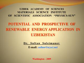 UZBEK ACADEMY OF SCIENCES Materials Science Institute