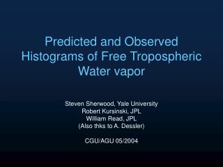 Predicted and Observed Histograms of Free Tropospheric Water vapor